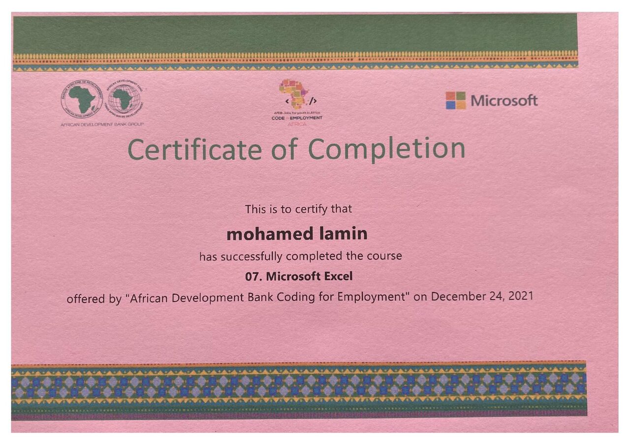 Microsoft Excel certificate