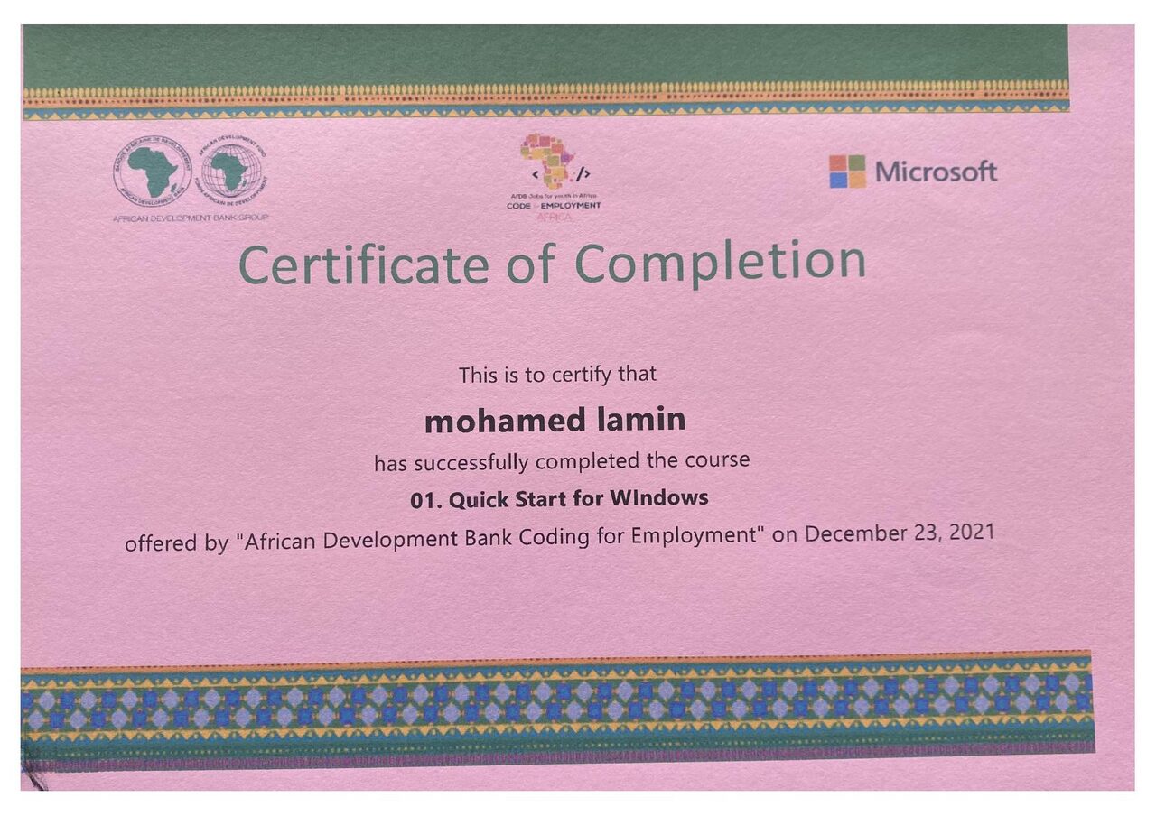 Quick Start for Windows certificate