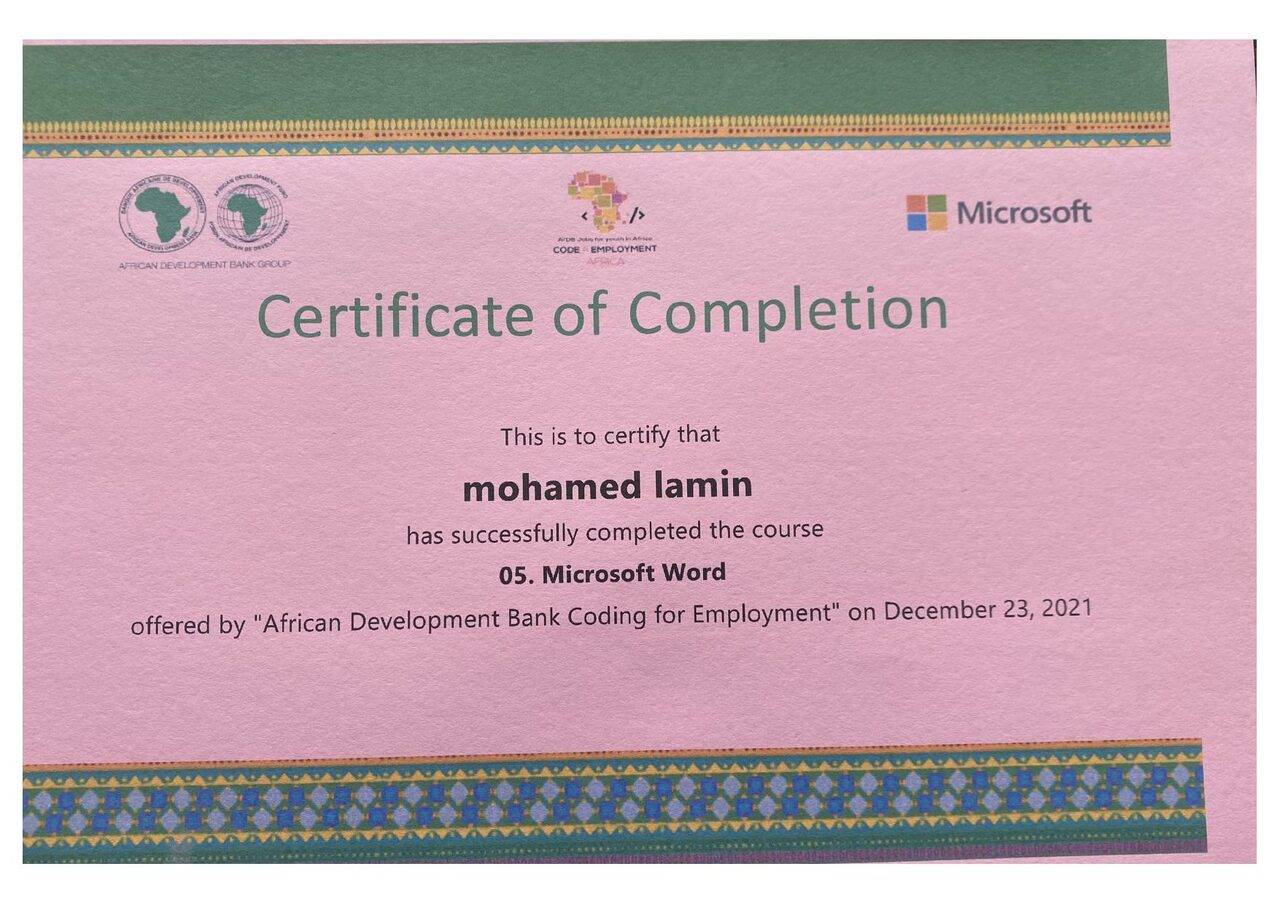 Microsoft Word certificate