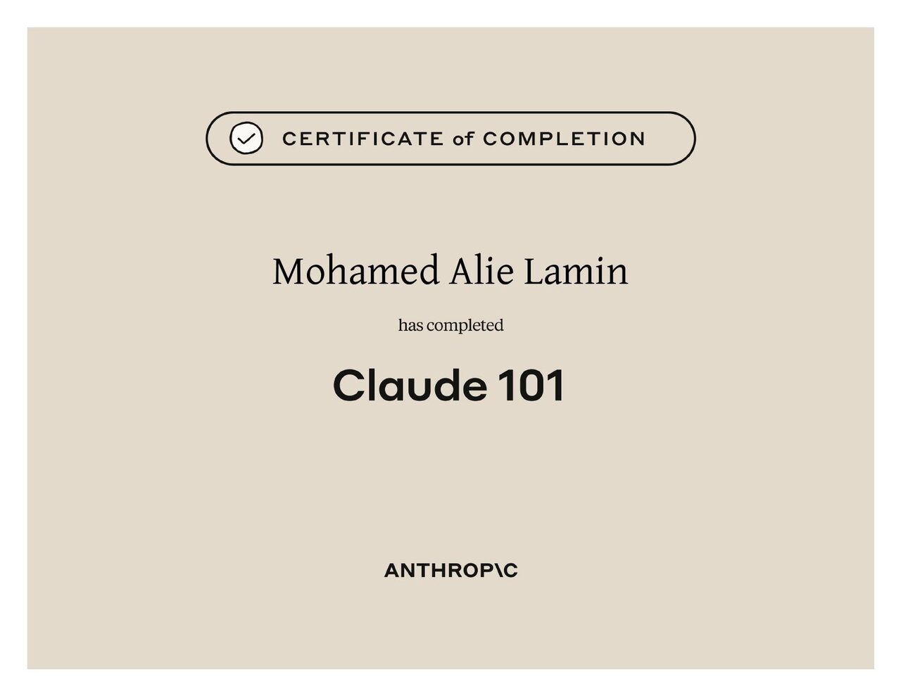 Claude 101 certificate