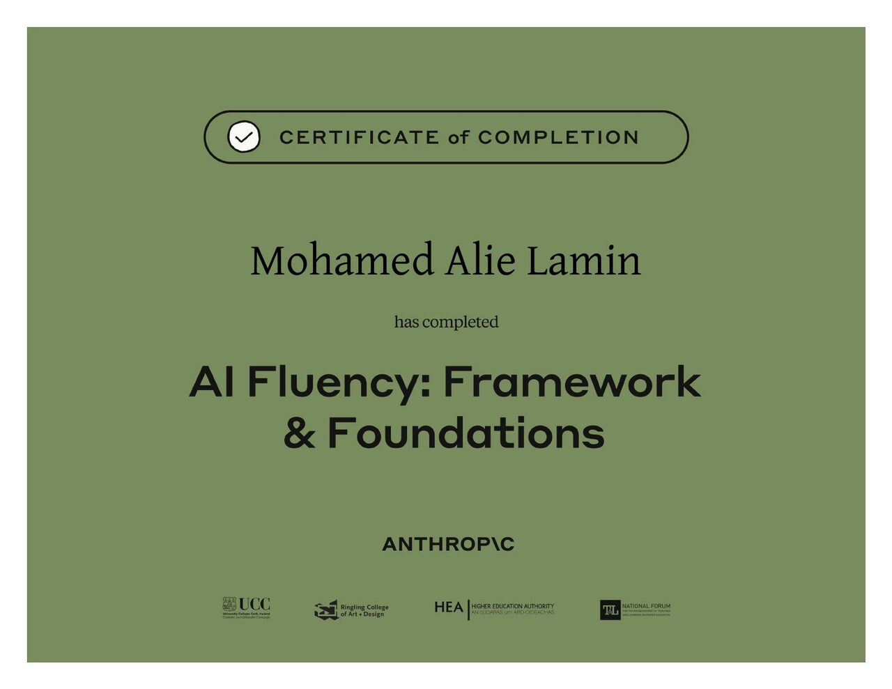 AI Fluency Framework and Foundations certificate